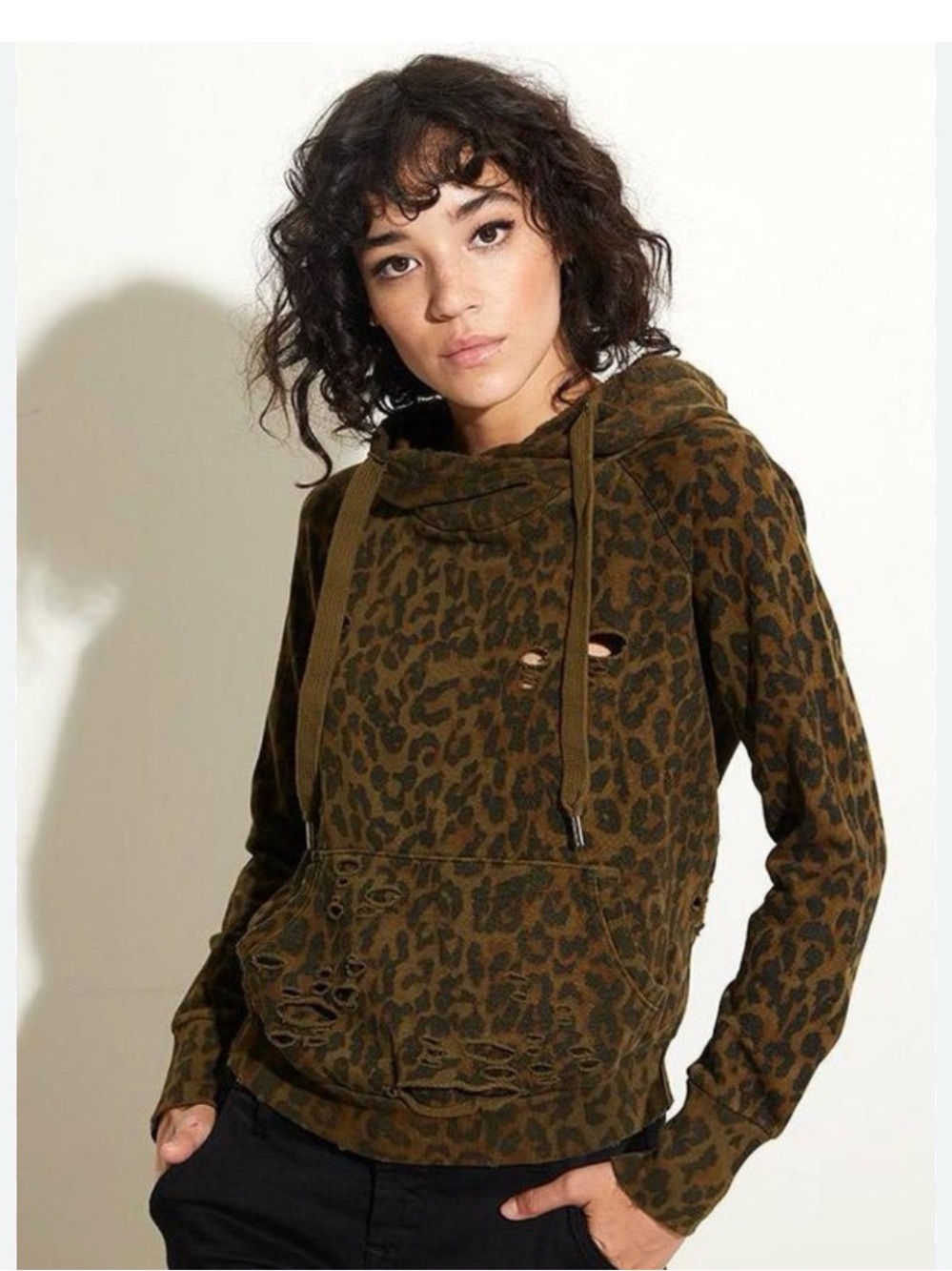 NSF Leopard Print Distressed Hoodie - brown